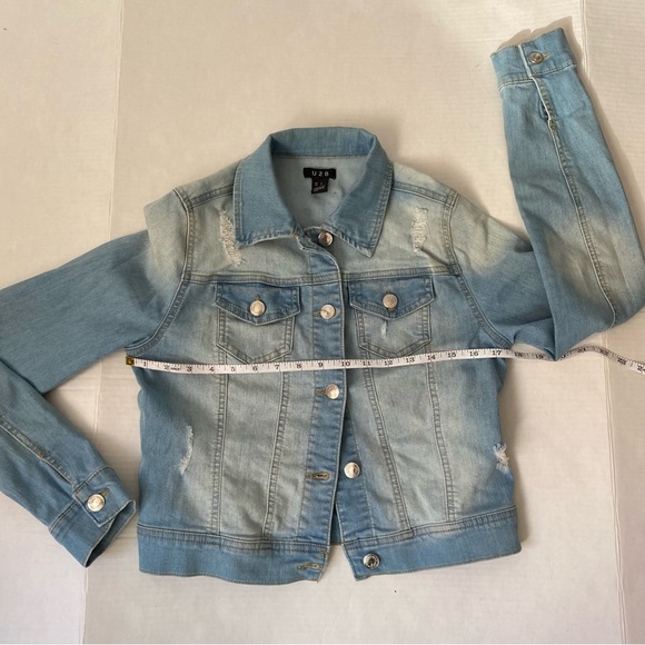 U2B light wash distressed stretch crop denim jean jacket - Small - Picture 12 of 16